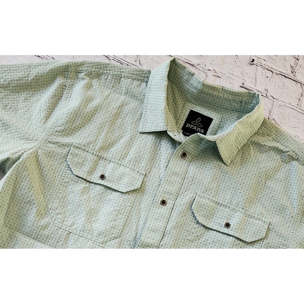 prAna Mens XL Sage Green Grid Short Sleeve Button Down Shirt M11181509